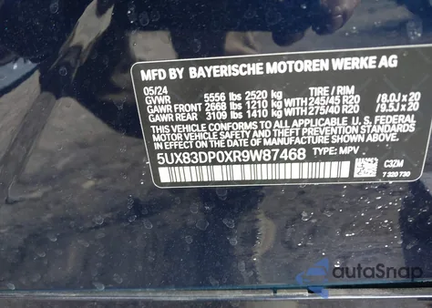 2024 BMW X3 M40I z USA, uszkodzony, nr VIN 5UX83DP0XR9W87468